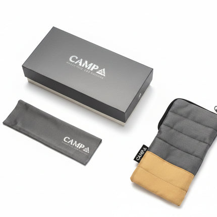 Campa branded box, pouch, and padded case