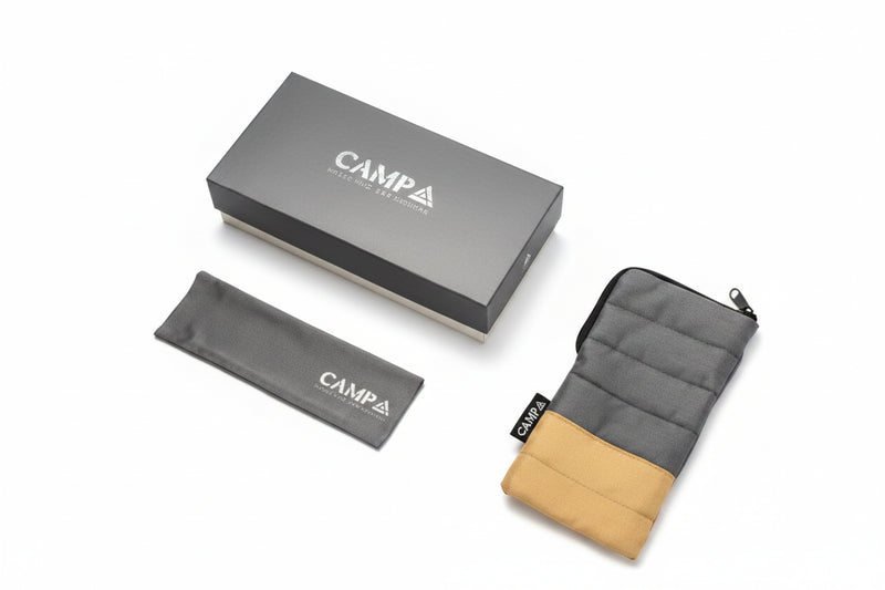Campa branded box, pouch, and padded case