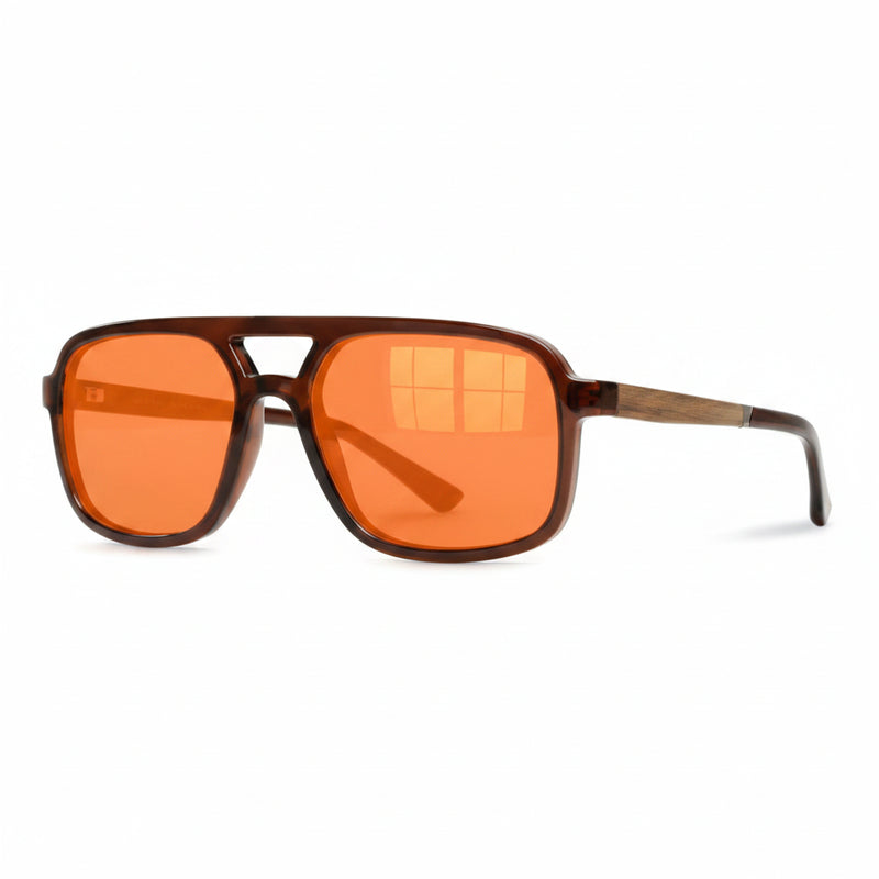 Brown aviator sunglasses with orange lenses