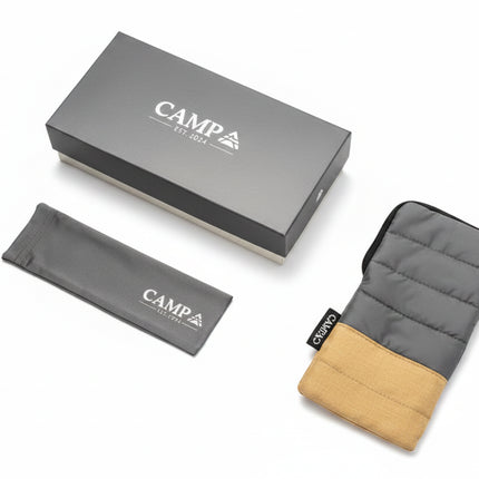 Campa branded box, pouch, and padded case