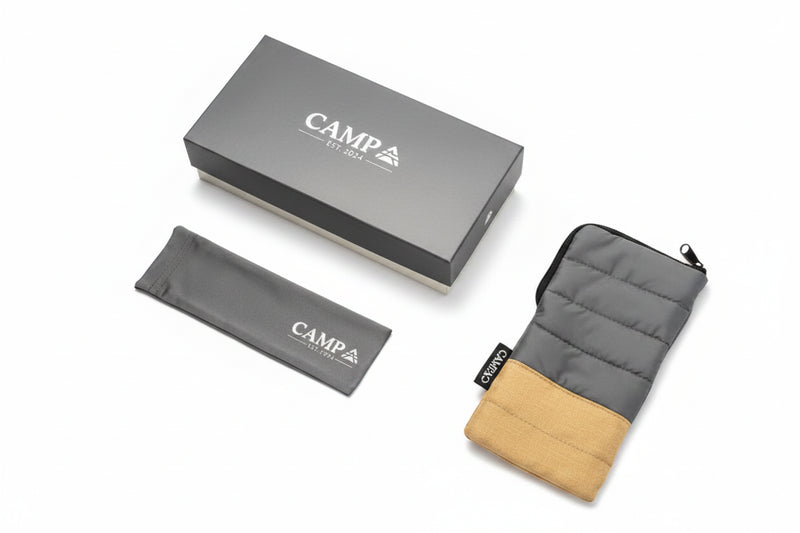 Campa branded box, pouch, and padded case