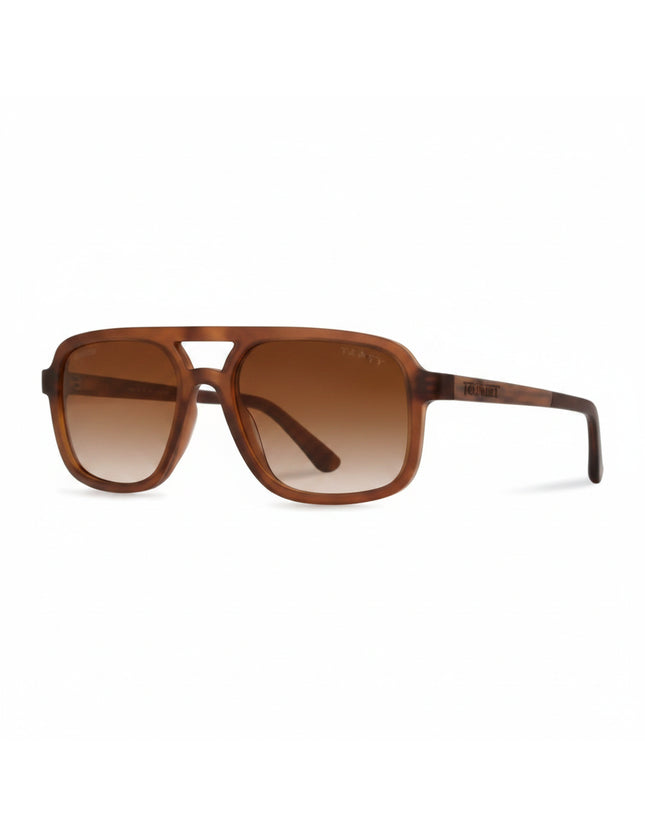 Brown sunglasses with square lenses and a double bridge