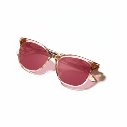 Pink sunglasses with clear frames