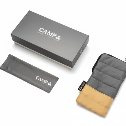 Campa branded box, pouch, and padded case