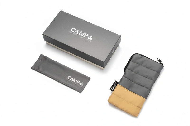Campa branded box, pouch, and padded case