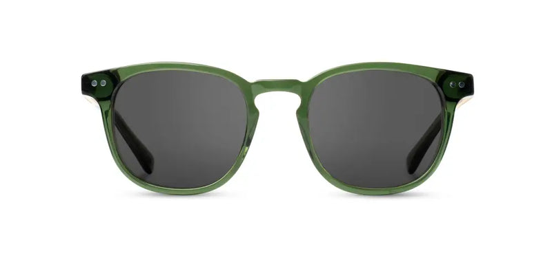 Green sunglasses with dark lenses