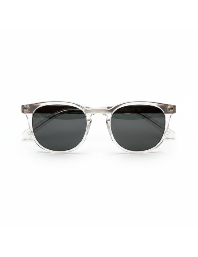 Clear frame sunglasses with dark lenses