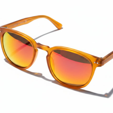 Amber sunglasses with orange reflective lenses
