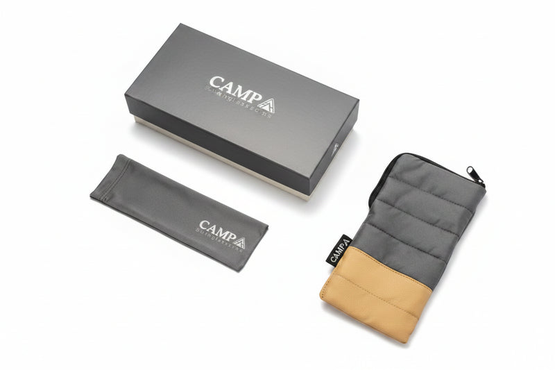 Campa sunglasses box, soft pouch, and quilted case