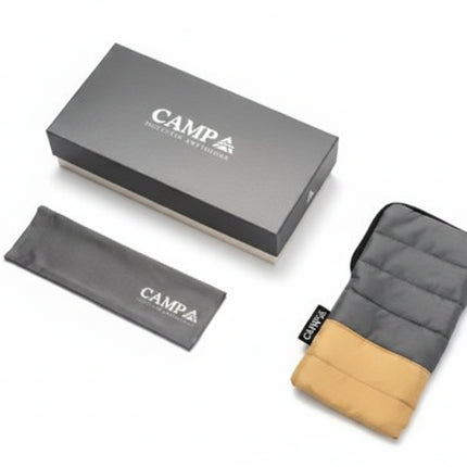Campa branded box, pouch, and padded case