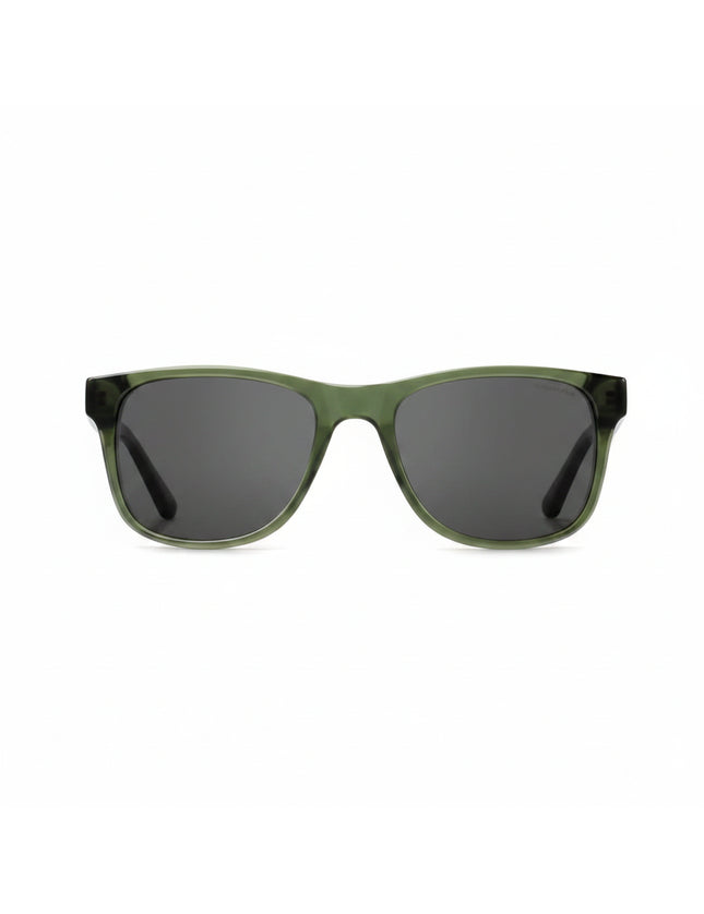 Green sunglasses with dark lenses