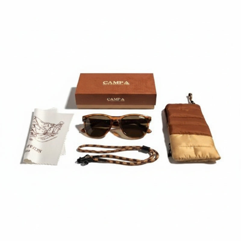 Campia sunglasses, case, box, and strap