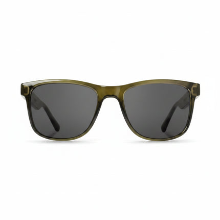Olive green sunglasses with dark lenses