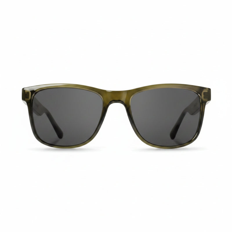 Olive green sunglasses with dark lenses