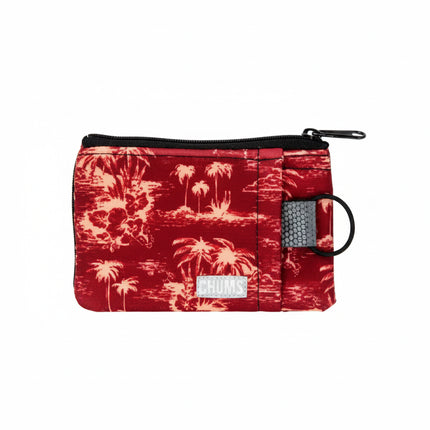 Red and white patterned pouch with zipper closure