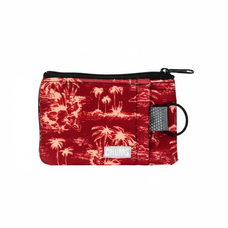 Red and white patterned pouch with zipper closure