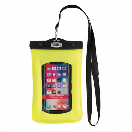 Chums large neon yellow phone case with a black strap