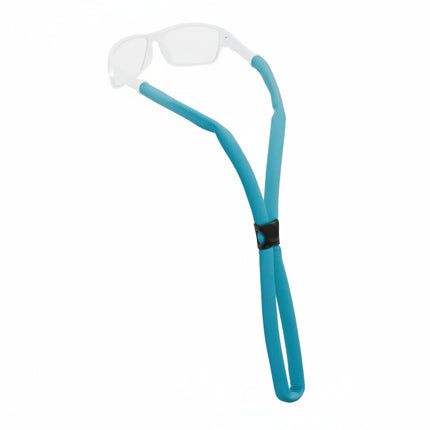 Aqua blue floating glasses strap with clear glasses