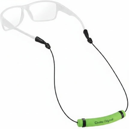 White sunglasses with a green floating retainer