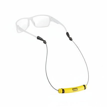 White sunglasses with a yellow floating strap