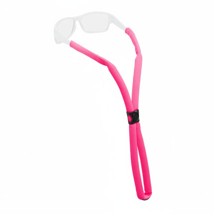 Pink eyewear retainer with white frame glasses