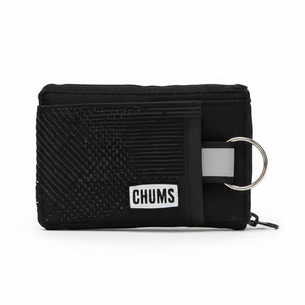 Black Chums wallet with a textured front pocket and a metal D-ring attached to the side