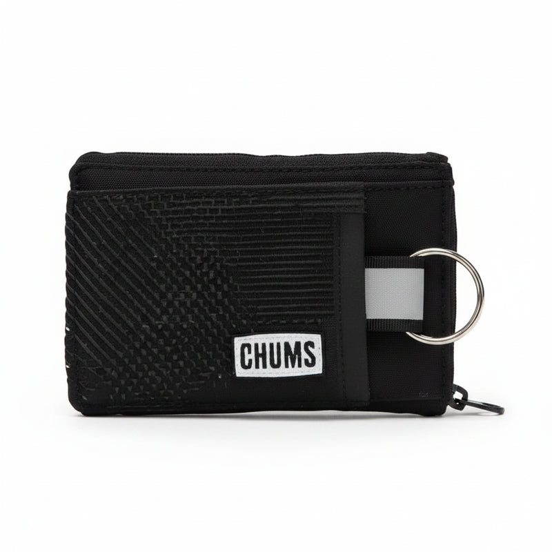 Black Chums wallet with a textured front pocket and a metal D-ring attached to the side