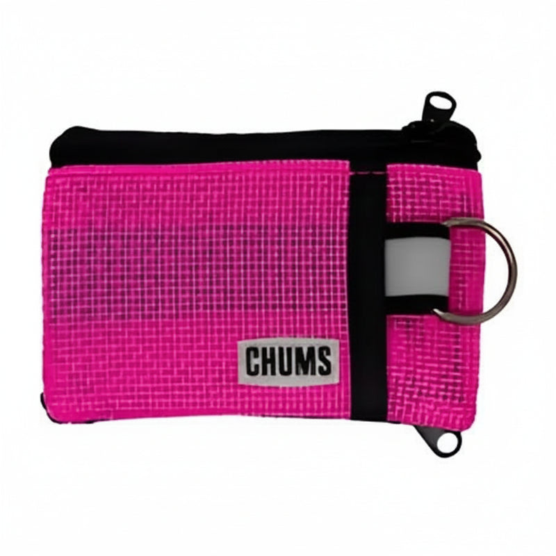 Chums surfshorts wallet in neon pink with black trim and a metal key ring