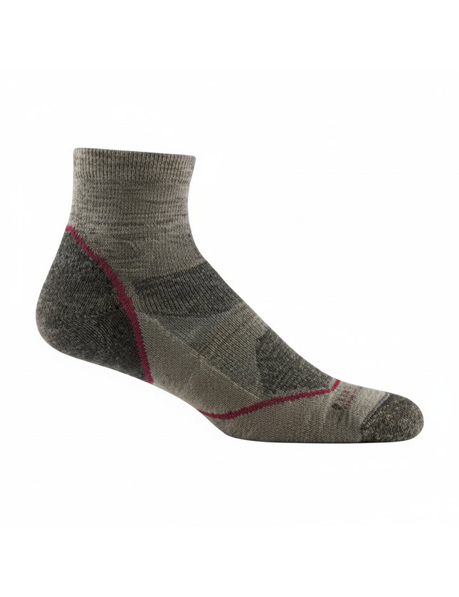 Grey quarter-length sock with red accents