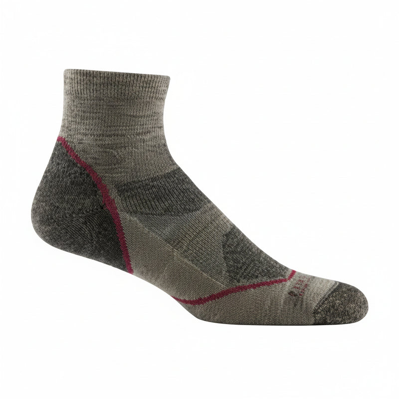 Grey quarter-length sock with red accents
