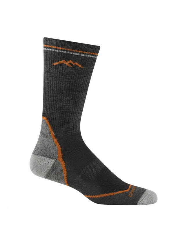 Dark grey hiking sock with orange and light grey accents
