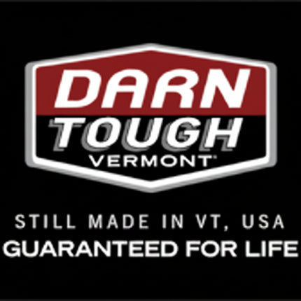 Darn Tough Vermont logo with text Still Made in VT, USA Guaranteed for Life