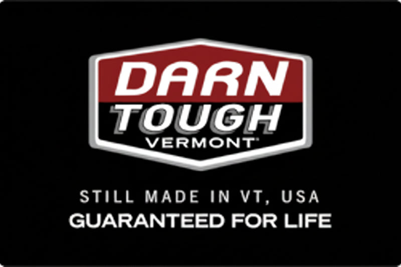 Darn Tough Vermont logo with text Still Made in VT, USA Guaranteed for Life
