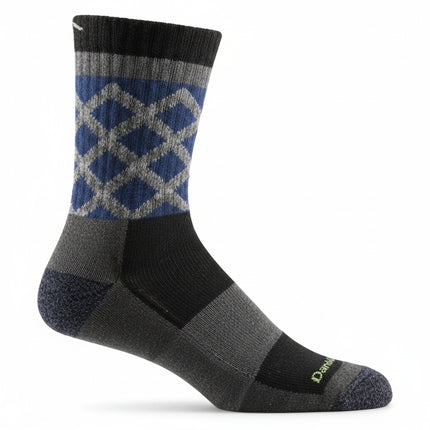 A single blue, black, and grey striped sock