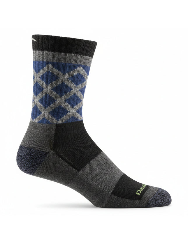 A single blue, black, and grey striped sock