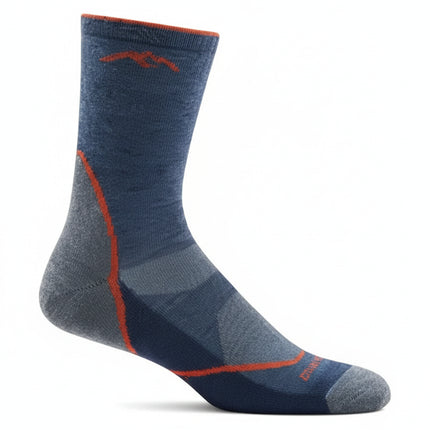 Blue and grey sock with orange accents
