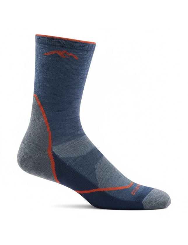 Blue and grey sock with orange accents