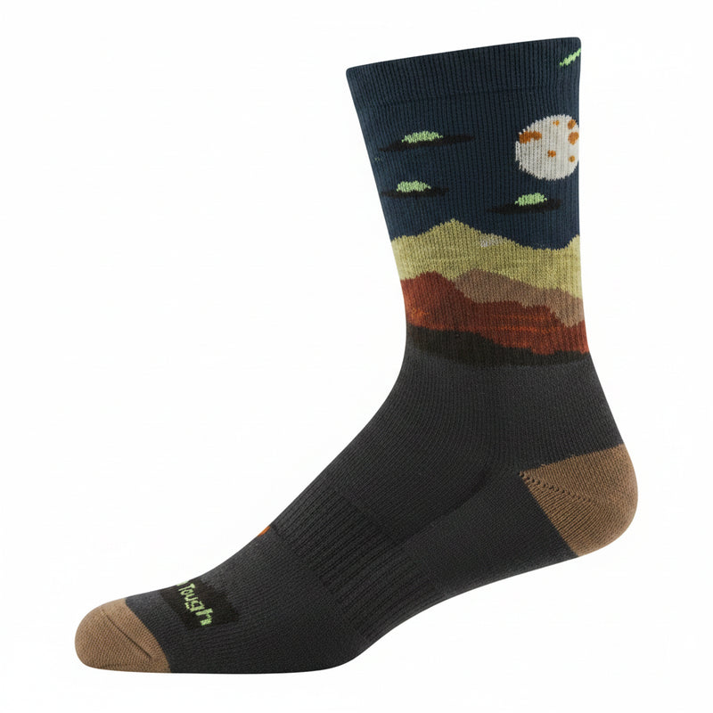Darn Tough mens spur light cushion crew sock with desert night scene