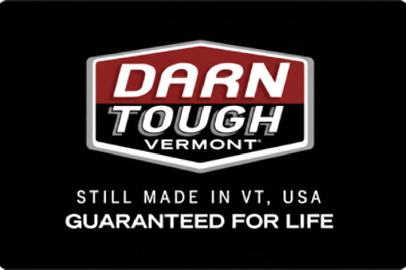 Darn Tough Vermont logo with text Still made in VT, USA, Guaranteed for life