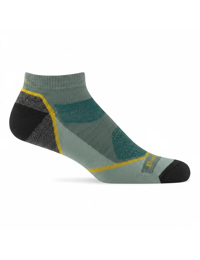 Ankle sock in shades of green and black with yellow stripes