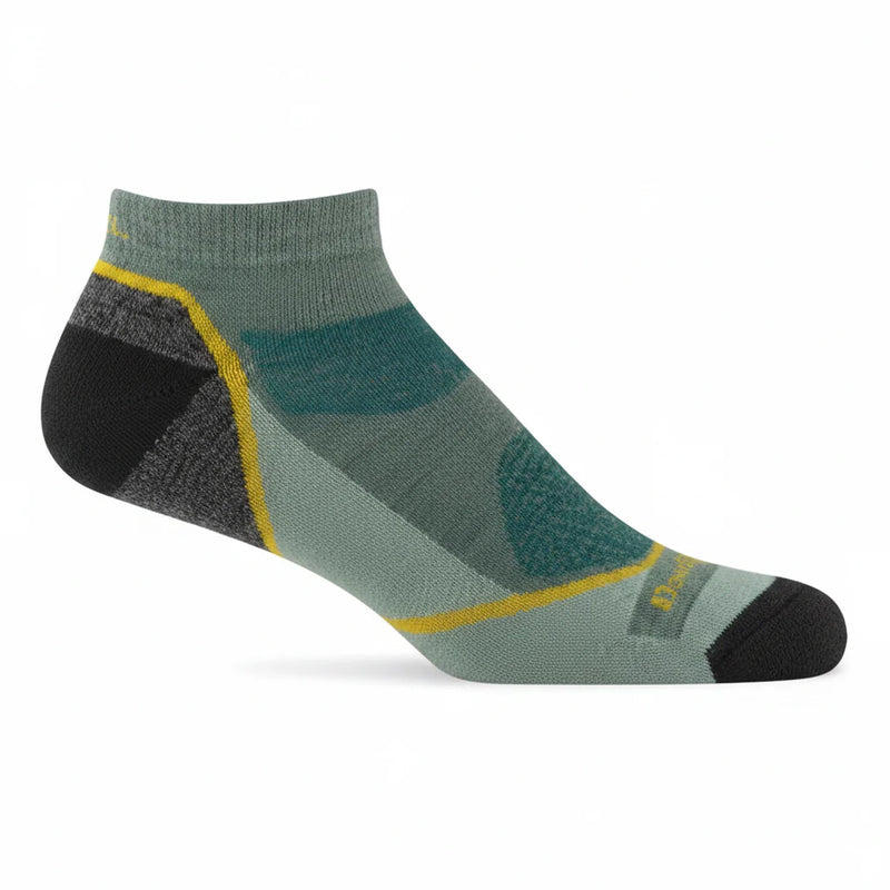 Ankle sock in shades of green and black with yellow stripes