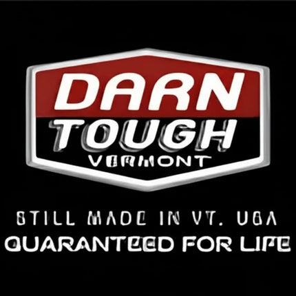 Darn Tough Vermont logo with text Still Made in VT, USA, Guaranteed for Life