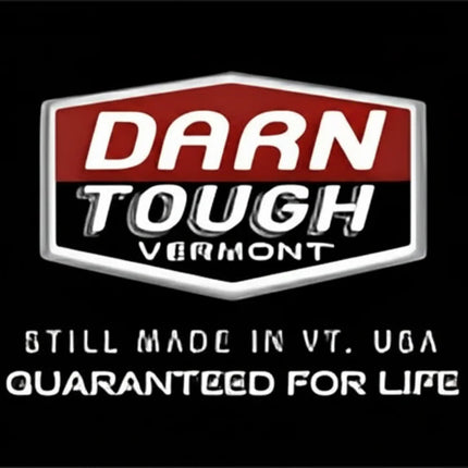 Darn Tough Vermont logo with text Still Made in VT, USA, Guaranteed for Life
