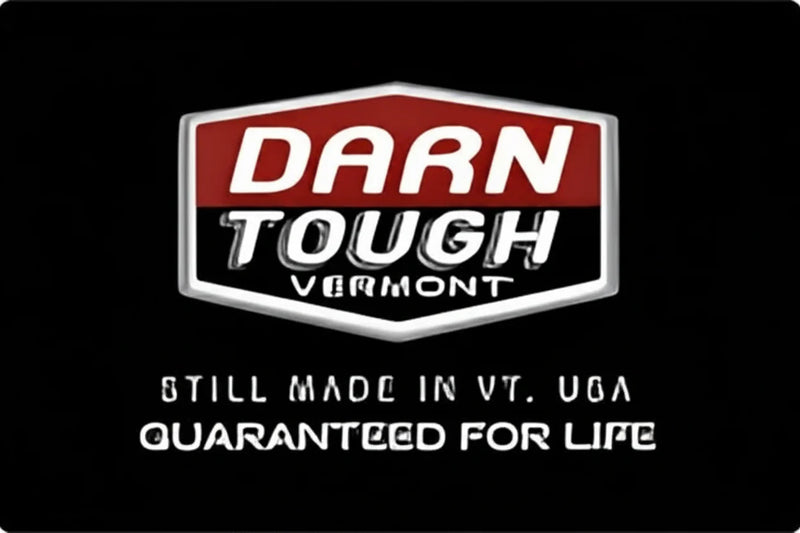 Darn Tough Vermont logo with text Still Made in VT, USA, Guaranteed for Life