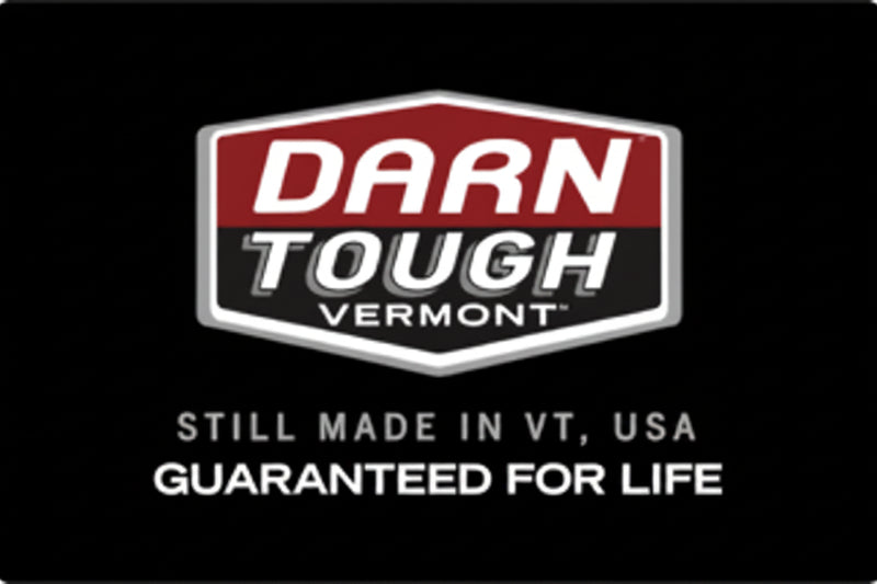 Darn Tough Vermont logo with text Still made in VT, USA Guaranteed for life