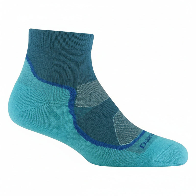 Teal and blue ankle sock with gray accents