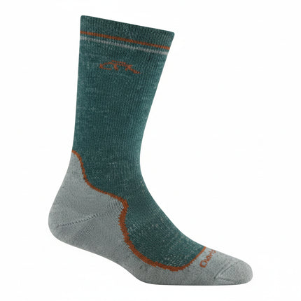 Green and grey sock with orange accents