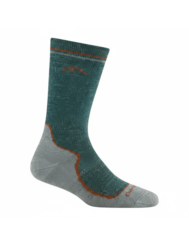 Green and grey sock with orange accents