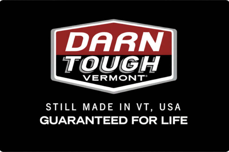 Darn Tough Vermont logo with text Still made in VT, USA, Guaranteed for life