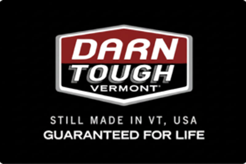Darn Tough Vermont logo with text Still made in VT, USA Guaranteed for life